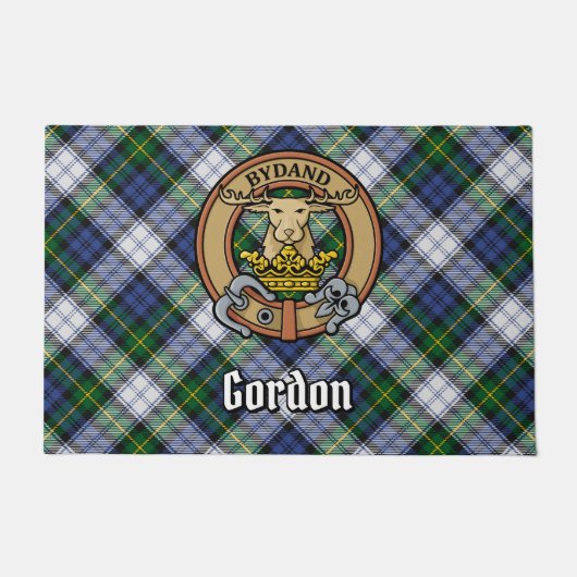 Clan Gordon Crest over Dress Tartan Deurmat (Voorkant)