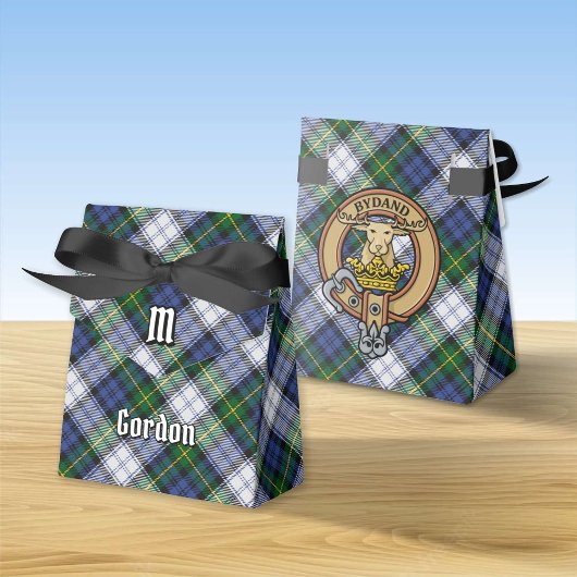 Clan Gordon Crest over Dress Tartan Favor Box Bedankdoosjes