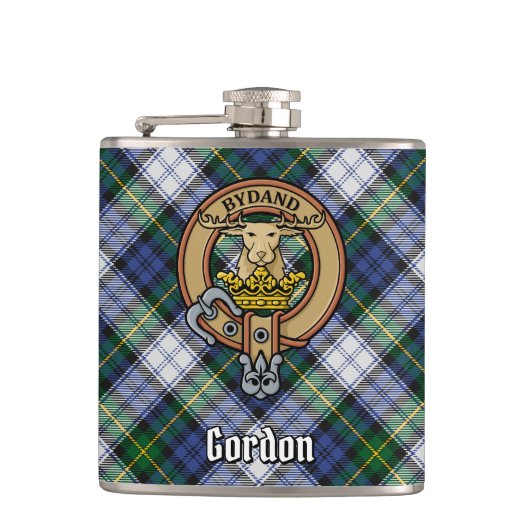 Clan Gordon Crest over Dress Tartan Heupfles (Voorkant)