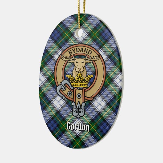 Clan Gordon Crest over Dress Tartan Keramisch Ornament (Links)