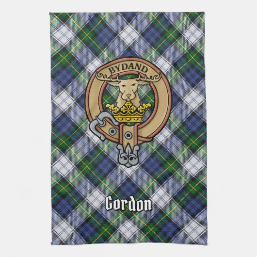 Clan Gordon Crest over Dress Tartan Kitchen Towel Theedoek (Verticaal)