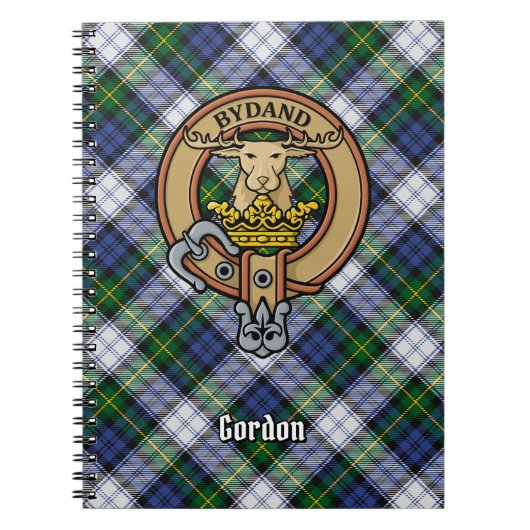 Clan Gordon Crest over Dress Tartan Notitieboek (Voorkant)