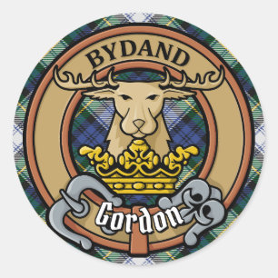 Clan Gordon Crest over Dress Tartan Ronde Sticker
