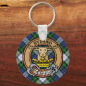 Clan Gordon Crest over Dress Tartan Sleutelhanger (Voorkant)
