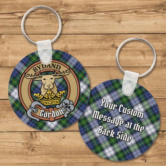 Clan Gordon Crest over Dress Tartan Sleutelhanger