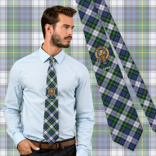 Clan Gordon Crest over Dress Tartan Stropdas