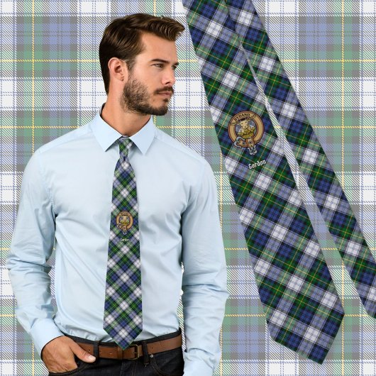 Clan Gordon Crest over Dress Tartan Stropdas