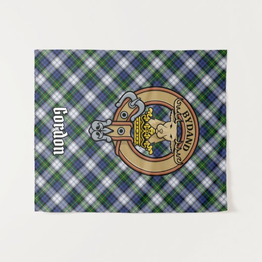 Clan Gordon Crest over Dress Tartan Wandkleed (Voorkant (horizontaal))