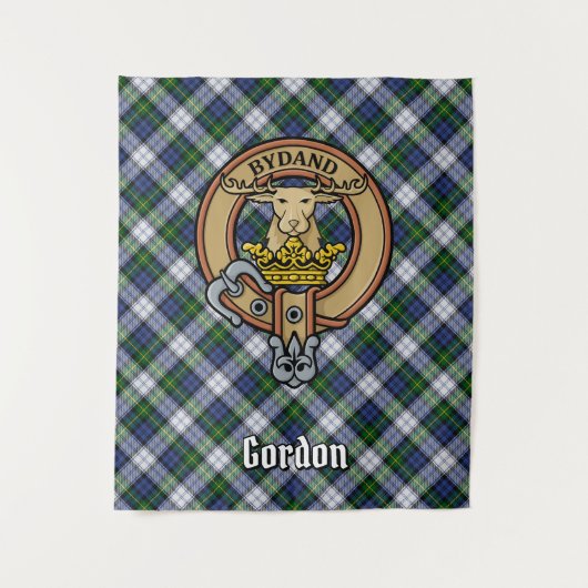 Clan Gordon Crest over Dress Tartan Wandkleed (Voorkant)
