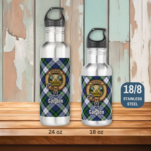 Clan Gordon Crest over Dress Tartan Waterfles