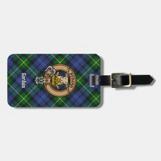 Clan Gordon Crest over Tartan Bagagelabel (Voorkant horizontaal)