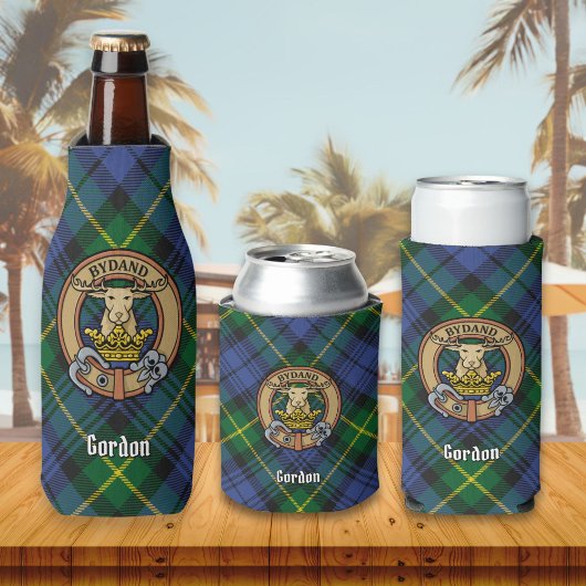Clan Gordon Crest over Tartan Bottle Cooler