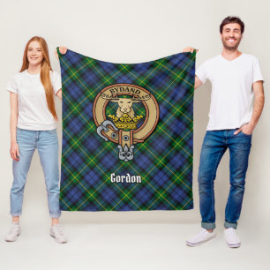 Clan Gordon Crest over Tartan Fleece Deken