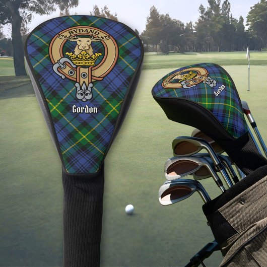 Clan Gordon Crest over Tartan Golf Head Hoesje Golfheadcover