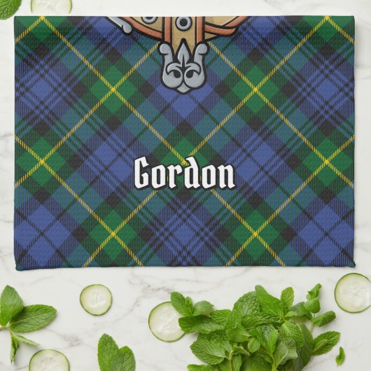 Clan Gordon Crest over Tartan Kitchen Towel Theedoek (Gevouwen)