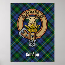 Clan Gordon Crest over Tartan