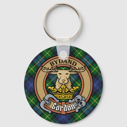 Clan Gordon Crest over Tartan Sleutelhanger (Voorkant)