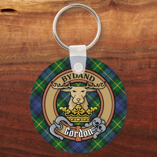 Clan Gordon Crest over Tartan Sleutelhanger (Voorkant)