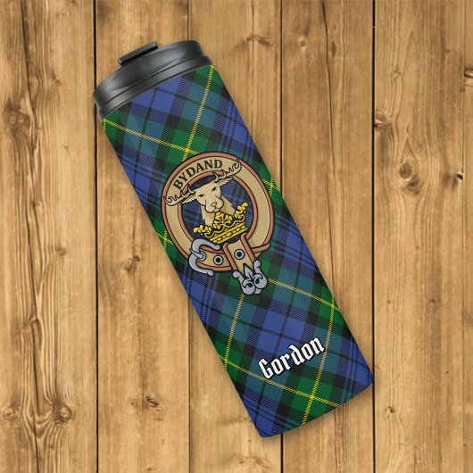 Clan Gordon Crest over Tartan Thermosbeker