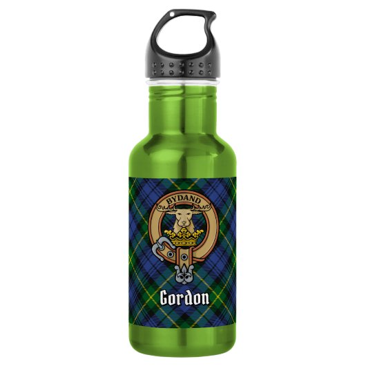 Clan Gordon Crest over tartan Waterfles (Voorkant)