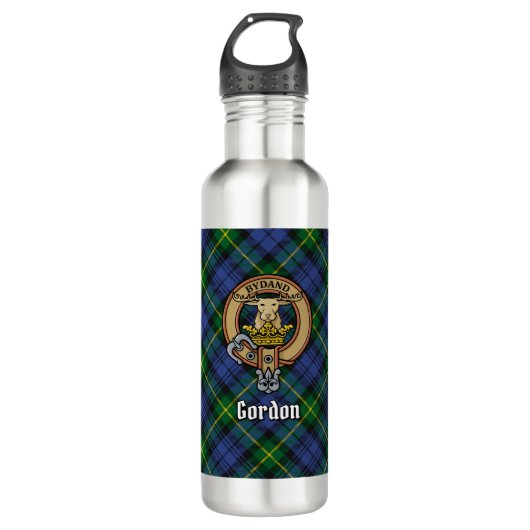 Clan Gordon Crest over Tartan Waterfles (Voorkant)