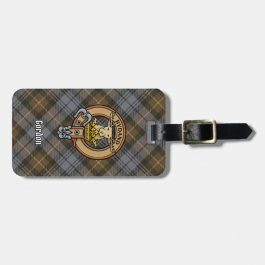 Clan Gordon Crest over Weathered Tartan Bagagelabel (Voorkant horizontaal)