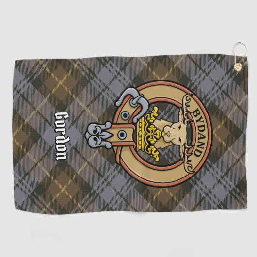 Clan Gordon Crest over Weathered Tartan Golf Towel Golfhanddoek (Horizontaal)