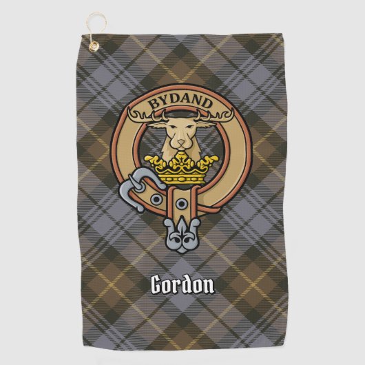 Clan Gordon Crest over Weathered Tartan Golf Towel Golfhanddoek (Voorkant)