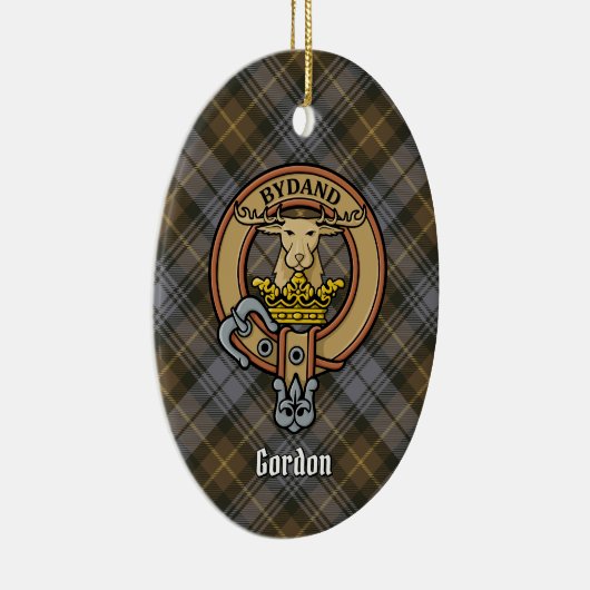 Clan Gordon Crest over Weathered Tartan Keramisch Ornament (Rechts)