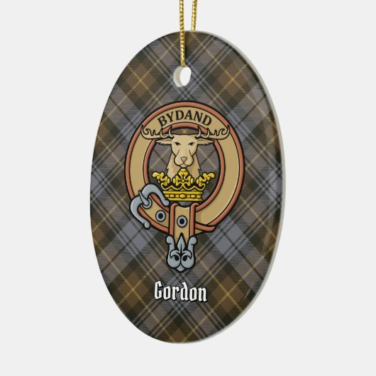 Clan Gordon Crest over Weathered Tartan Keramisch Ornament (Links)