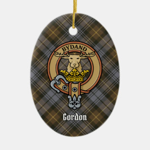 Clan Gordon Crest over Weathered Tartan Keramisch Ornament
