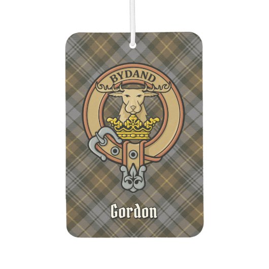 Clan Gordon Crest over Weathered Tartan Luchtverfrisser (Voorkant)