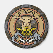 Clan Gordon Crest over Weathered Tartan Magneet (Voorkant)