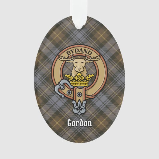 Clan Gordon Crest over Weathered Tartan Ornament (voorkant)