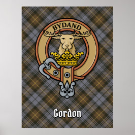 Clan Gordon Crest over Weathered Tartan Poster