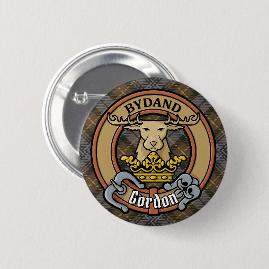 Clan Gordon Crest over Weathered Tartan Ronde Button 5,7 Cm (Voorkant /achterkant)