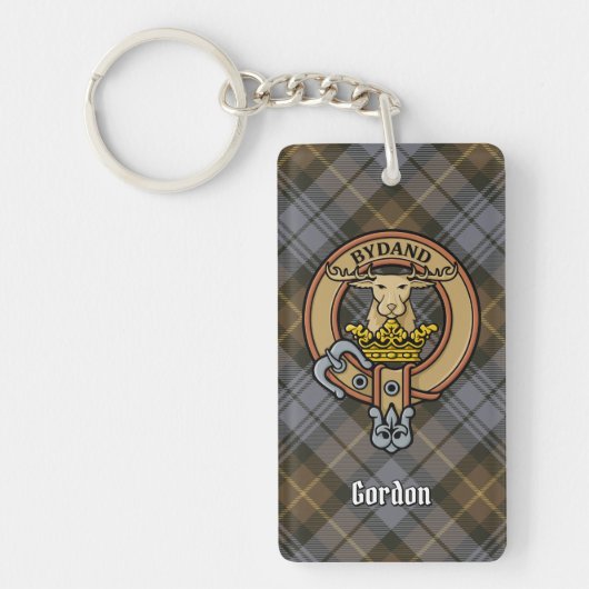 Clan Gordon Crest over Weathered Tartan Sleutelhan Sleutelhanger (Voorkant)