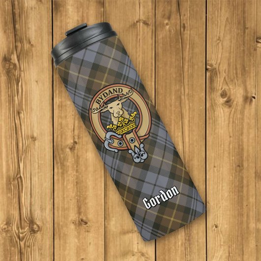 Clan Gordon Crest over Weathered Tartan Thermosbeker
