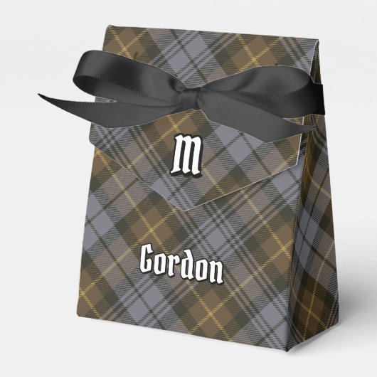 Clan Gordon Crest over Weathered Tartan Vor Box Bedankdoosjes (Voorkant Zijde)