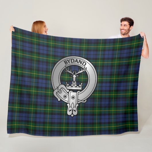 Clan Gordon Crest & Tartan Fleece Blanket (In situ)