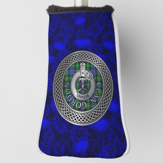 Clan Gordon Crest & Tartan Knot op Thistle Golfheadcover (Draai 90)