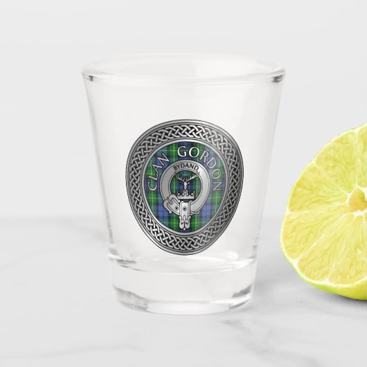 Clan Gordon Crest & Tartan Knot Shot Glass Shot Glas (Voorkant)
