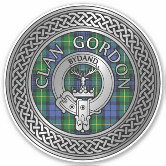 Clan Gordon Crest & Tartan Knot Sticker (Voorkant)