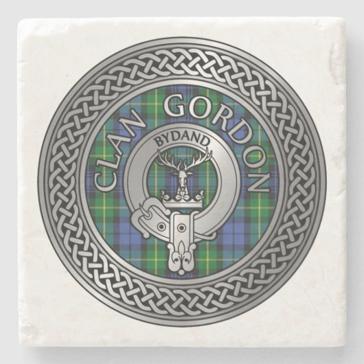 Clan Gordon Crest & Tartan Knot Stone Onderzetter (Voorkant)