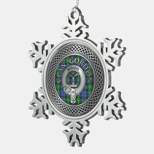 Clan Gordon Crest & Tartan Knot Tin Sneeuwvlok Ornament (Rechts)
