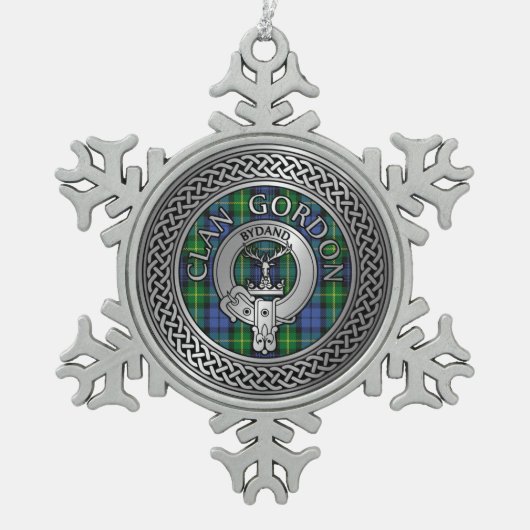 Clan Gordon Crest & Tartan Knot Tin Sneeuwvlok Ornament (Voorkant)