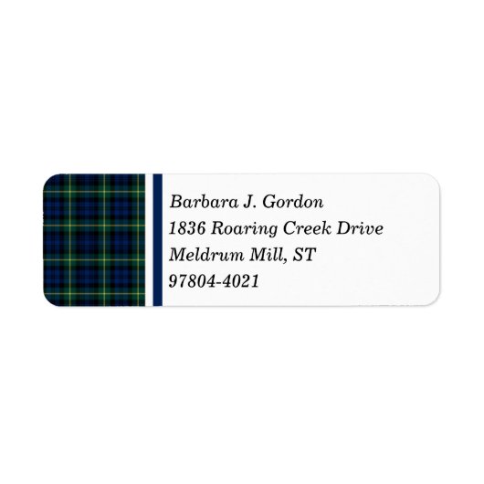 Clan Gordon Tartan Blue en Green Scottish Pset Etiket (Voorkant)