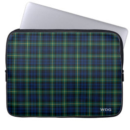 Clan Gordon Tartan Blue Plaid Monogrammed Laptop Sleeve