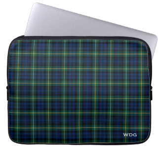 Clan Gordon Tartan Blue Plaid Monogrammed Laptop Sleeve
