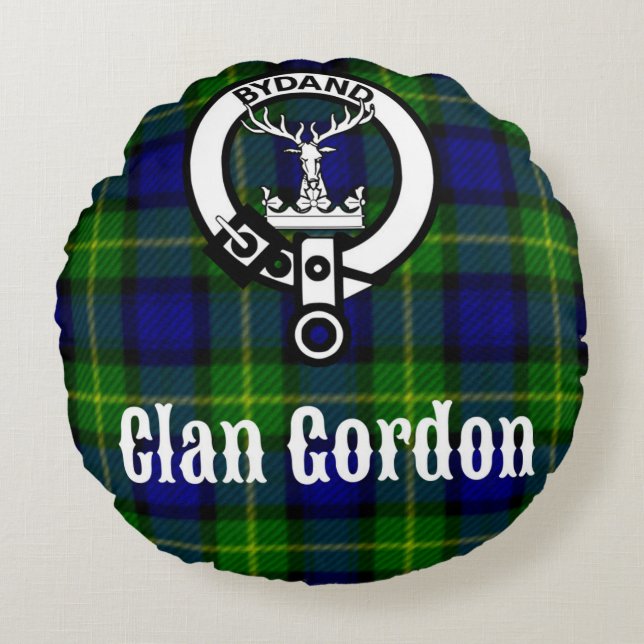Clan Gordon Tartan Crest Rond Kussen (Voorkant)